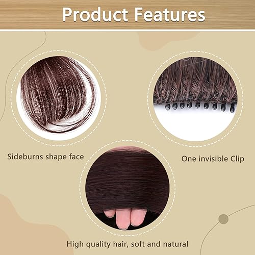 Miniatura 4 de 2 piezas de flequillo con clip de cabello humano real, flequillo falso con clip para el cabello para mujeres, flequillo tenue curvado con postizos
