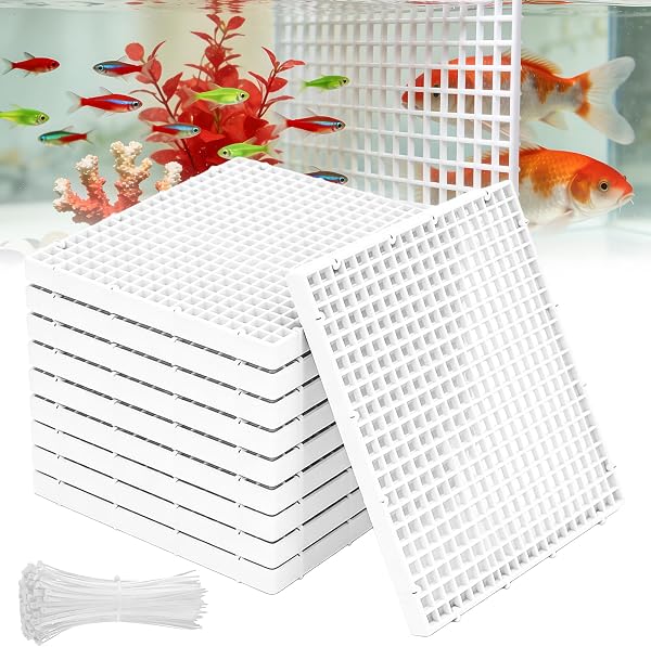 SUNOYA Grilles en Plastique pour Aquarium,10Pcs 30x30CM Aquarium Séparateur avec 20 Supports Et 50 Attaches De Câble,Aquarium Grille Plastique,Diviseur D’Aquarium en Plastique pour Protection,Blanc - 1