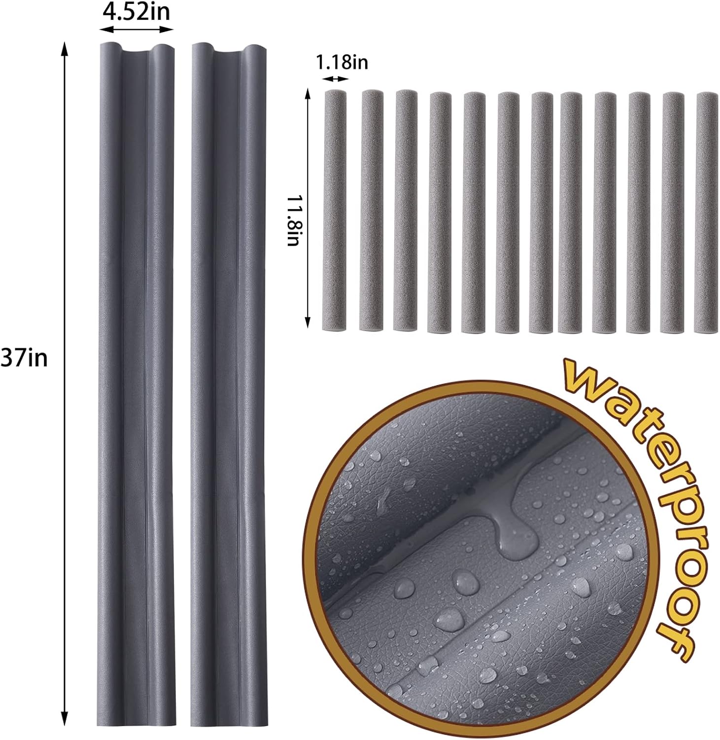 FOKICOS Door Draft Stopper Breeze Blocker Flannel Guard Adjustable Washable Weather Noise Blocker with Instructions (Grey,2PCS Artificial Leather 1.1in)