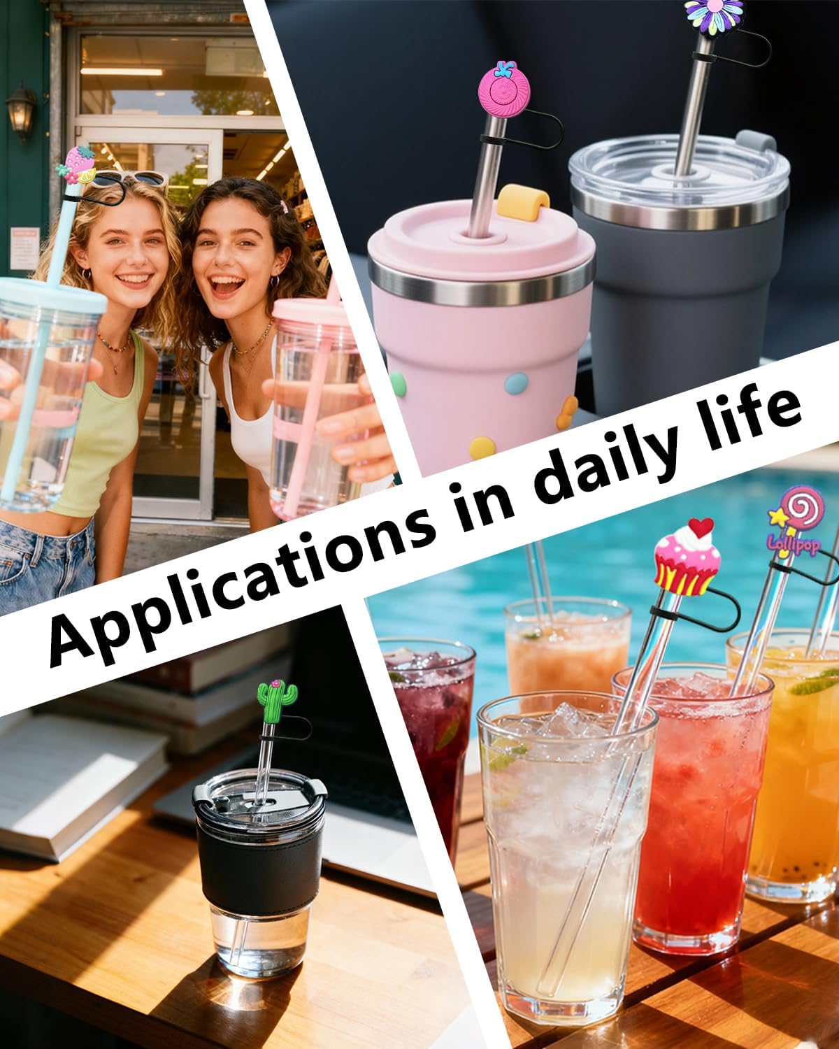 Cute Straw Toppers, 30 60 Pcs Lovely Cute Cover Cap, 10mm Silicone Straws Covers Cap Compatible for Stanley Cup, Funny Reusable Straws Toppers for Tumbler Cup Accessories Gifts (60) image 2