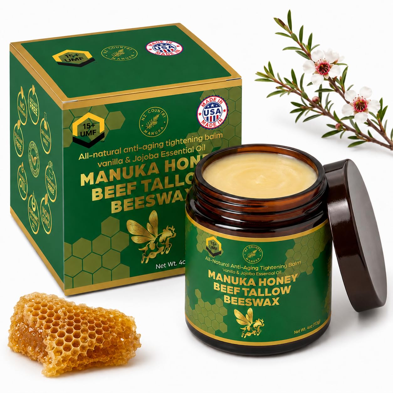 NZ Country Beef Tallow Honey Balm|UMF 15+ Manuka Honey|Grass Finish Tallow