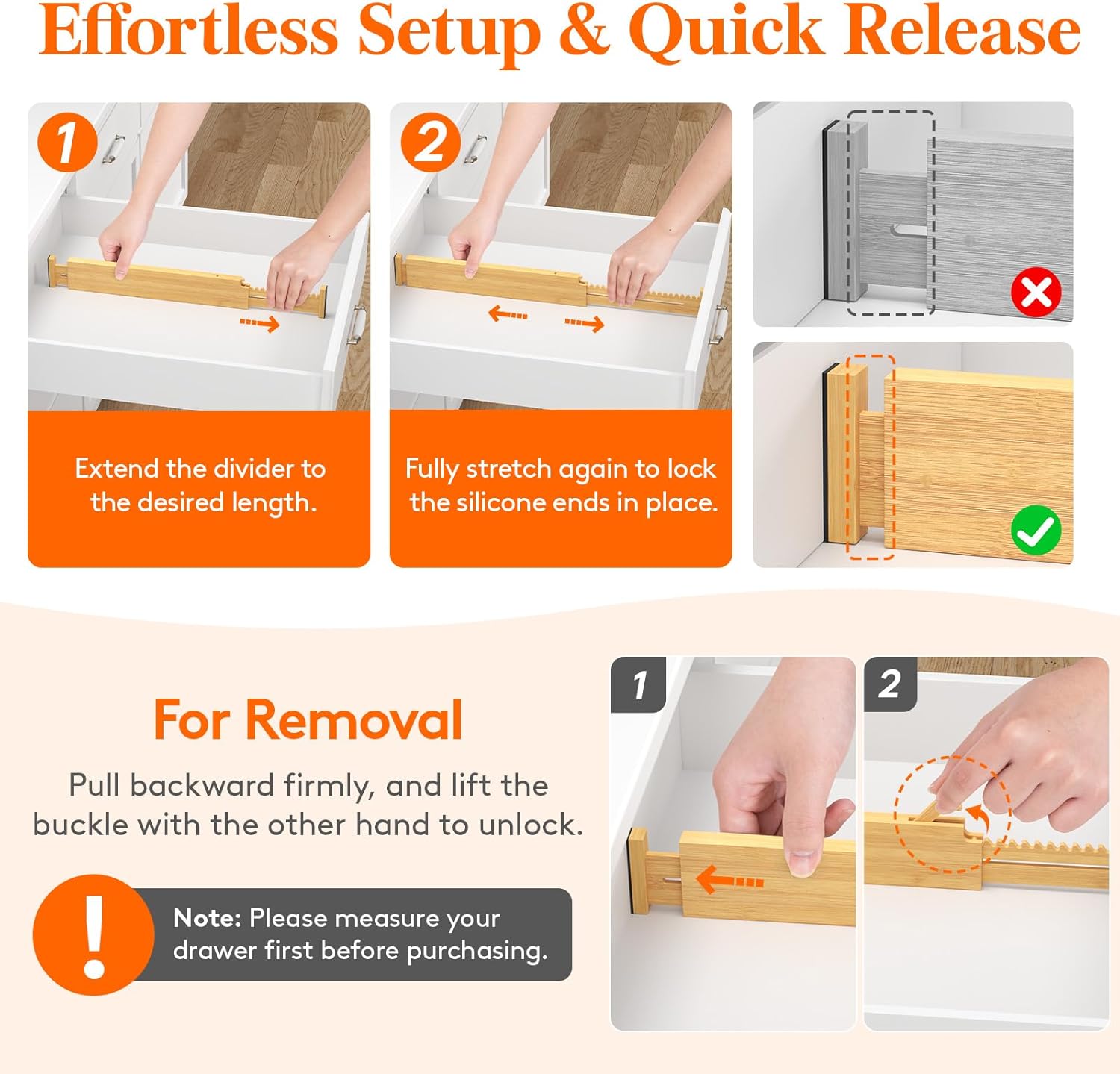 Lifewit 2.36" High 5 Pack Bamboo Drawer Dividers, 14.2-22" Expandable Kitchen Drawer Dividers, Adjustable Drawer Dividers for Clothes, Drawer Separators for Dresser, Kitchen, Bedroom, Bathroom