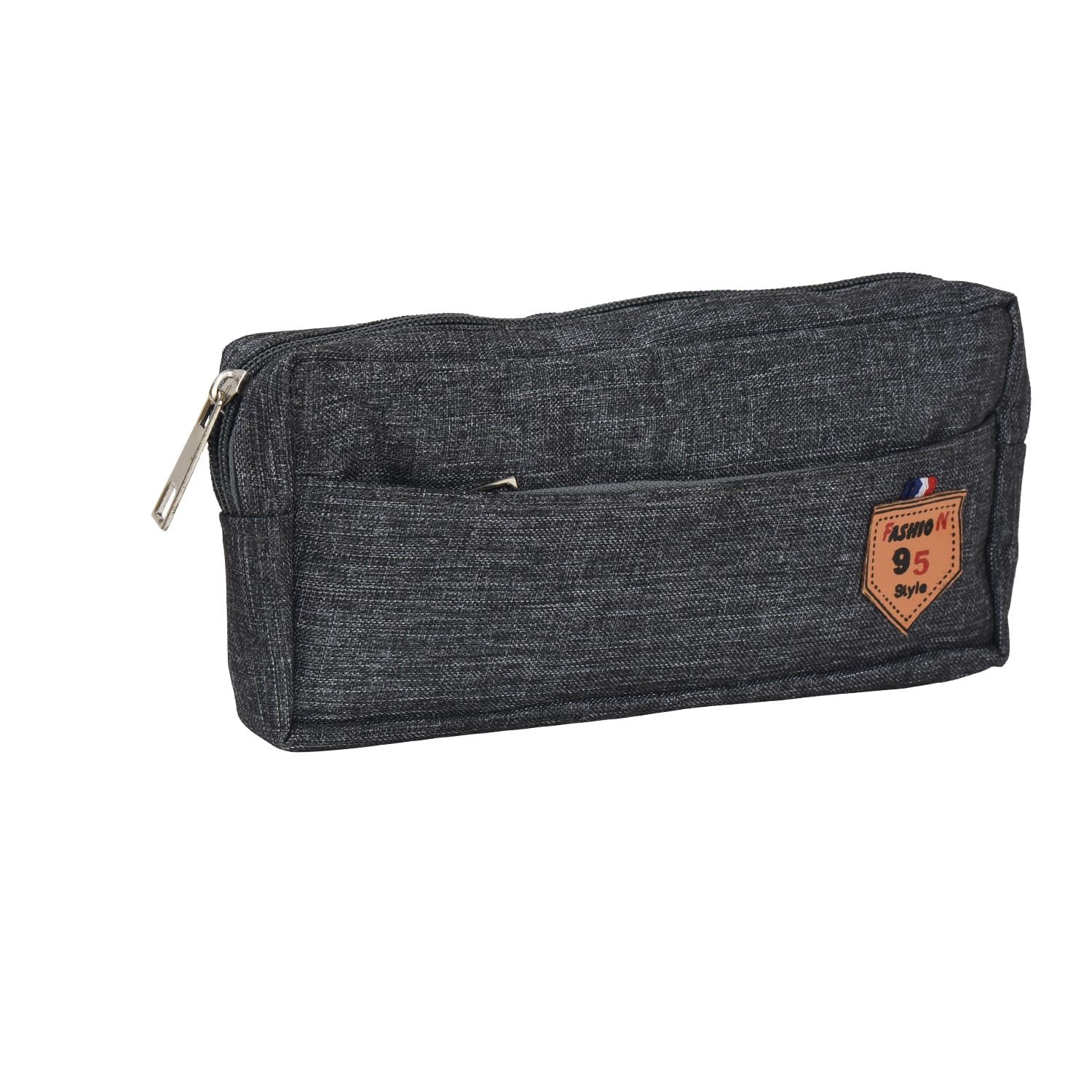 AQBAH Multi-Utility Pocket Large Capacity Pencil Case Canvas Pouch with 3 Zippers School Supply for Students, Stationery Box, Space Pen/Pencil Box for Kids, Boys & Girls Gift (Pack of 1, Grey)