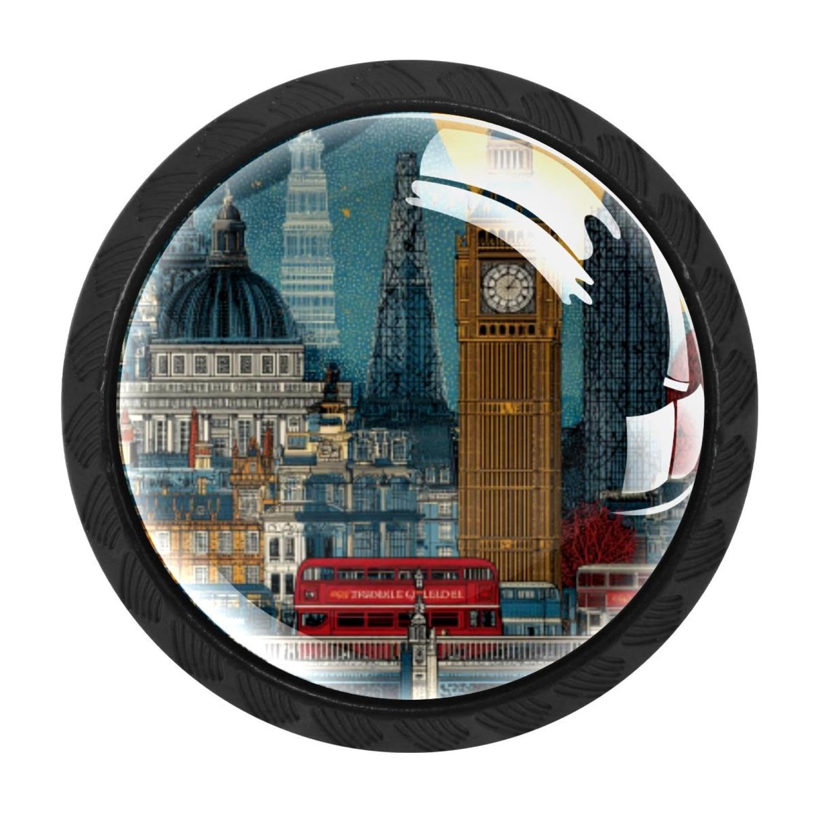 CHENZZZZ 4 Pack Cabinet Handles Black London Symbols Cabinet Knobs Draw