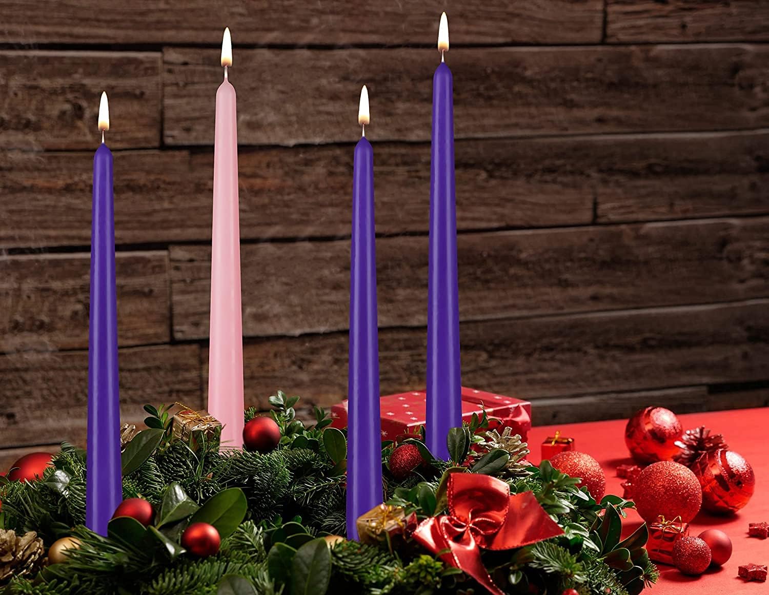 BRUBAKER 4 pcs Advent Candles Purple and Pink - 10 Inch Taper Candles for Christmas, Church and Celebrations - Unscented and Dripless - Made in Europe : Home & Kitchen