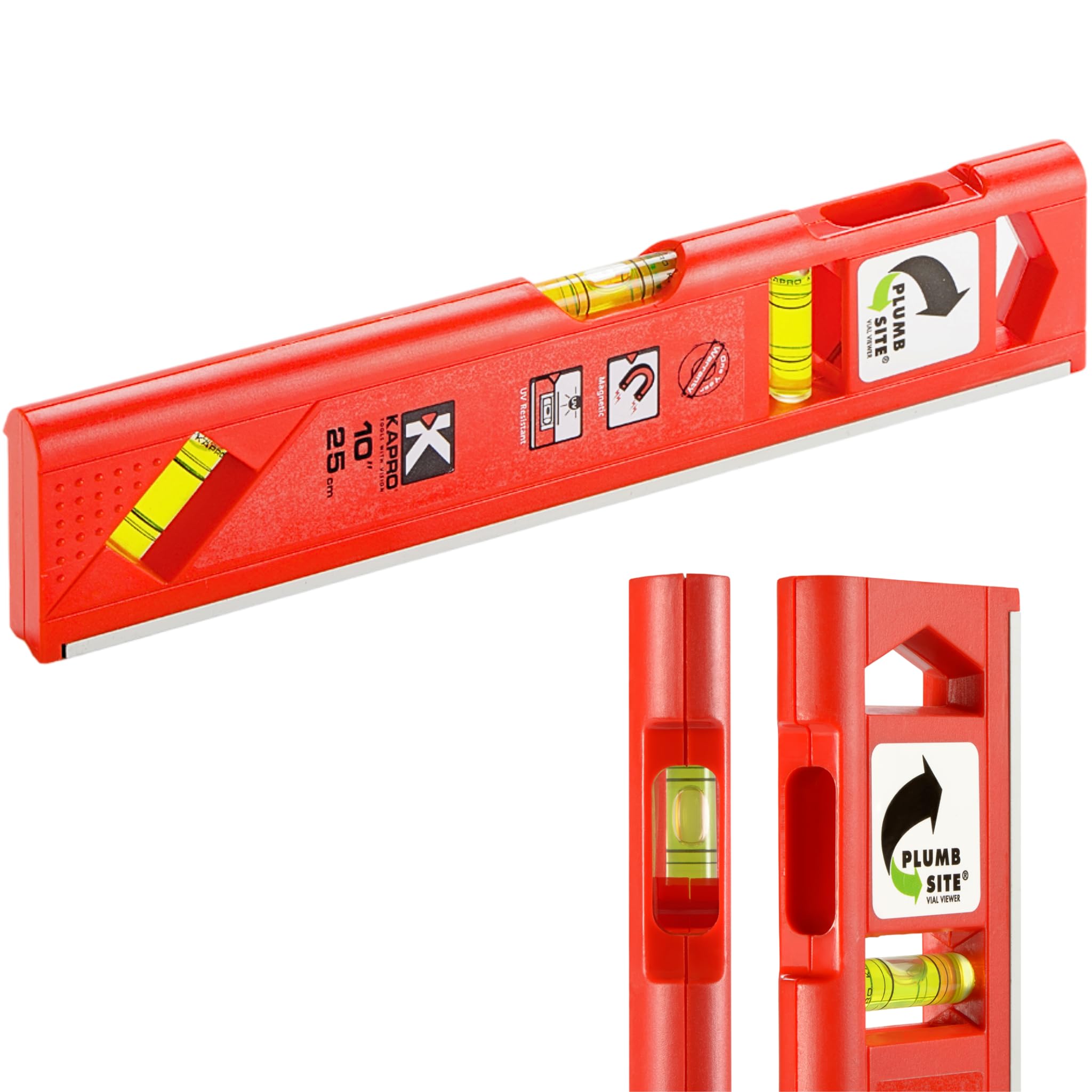 Kapro - 929 Magnetic Toolbox Level + Plumb Site - For Leveling and Measuring - Features V-Groove and Magnet Base - Lightweight & Compact Profile - 10”