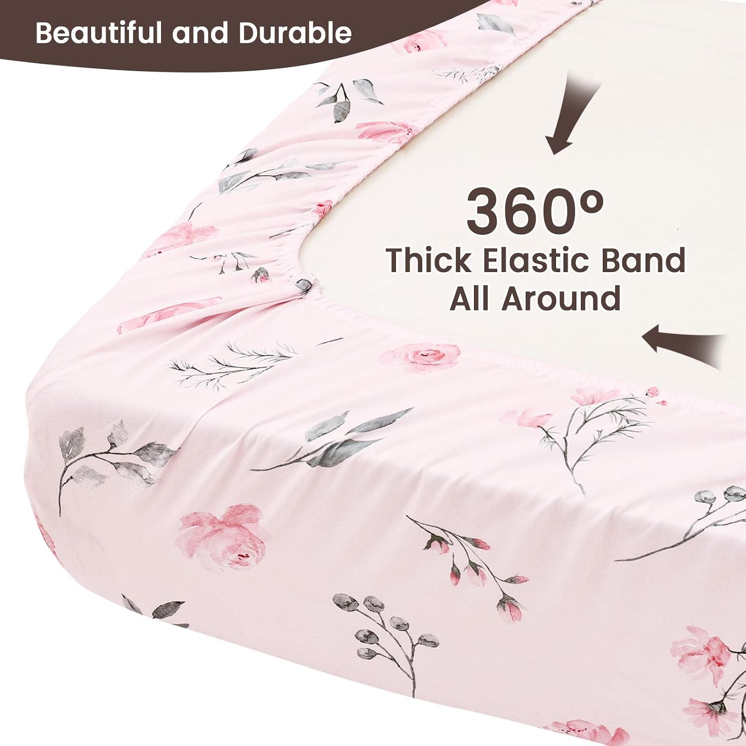 PHF Soft Bassinet Sheet Set, 2 Pack Silky Comfy Breathable Cradle Sheets for Baby Girls, Univeral Fit for Most Oval Rectangle Cradle and Bassinet Mattress/Pad, Pink Floral