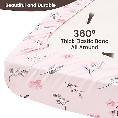 Miniatura 24 de PHF Juego de sábanas suaves para moisés, paquete de 2 sábanas sedosas y transpirables para bebé niña, ajuste universal para la mayoría de colchones