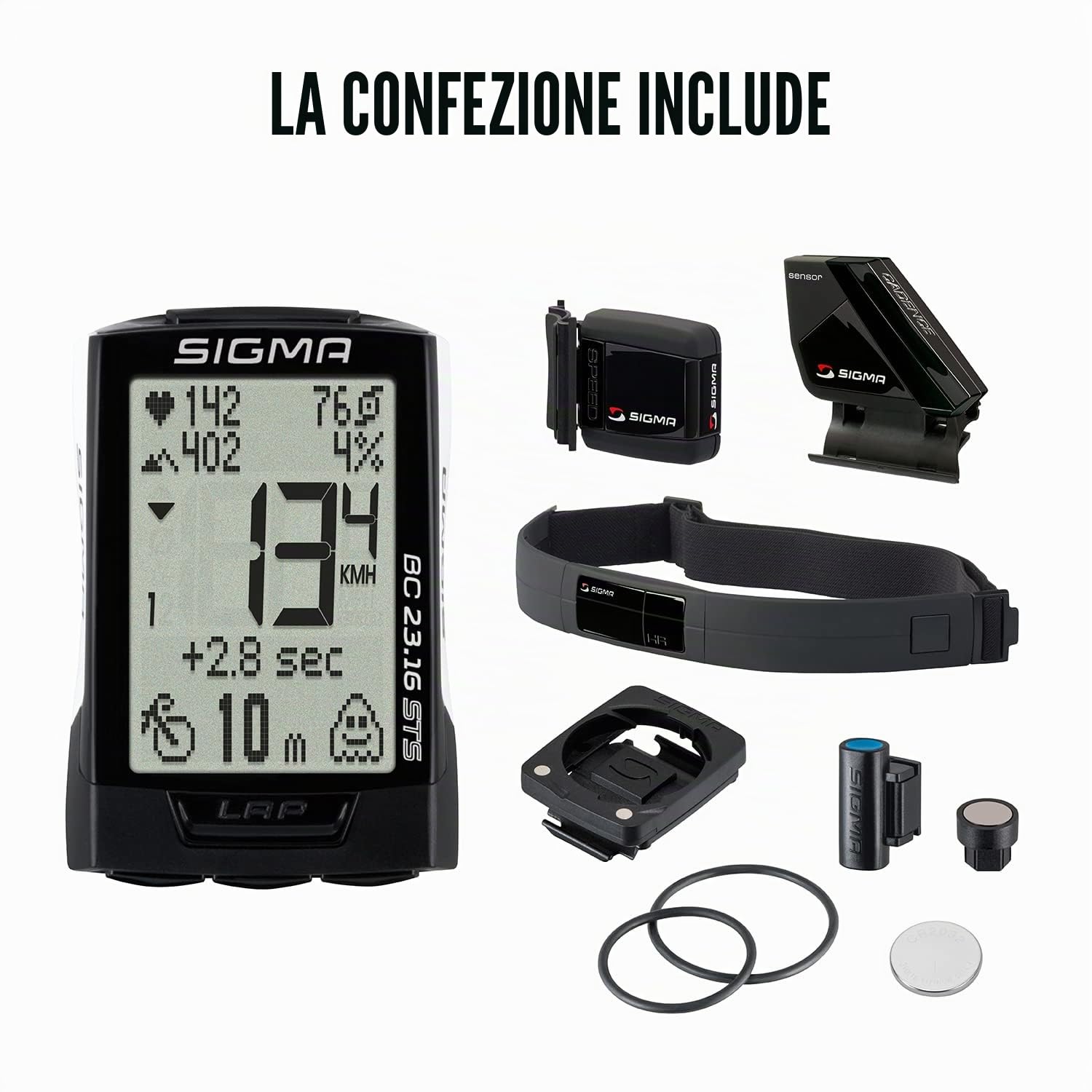Sigma Sport BC 23.16 STS White | Computer da bicicletta con funzione di bicicletta, altitudine e frequenza cardiaca, cadenza ad alta capacità di log bianco tachimetro facile da usare, 02316