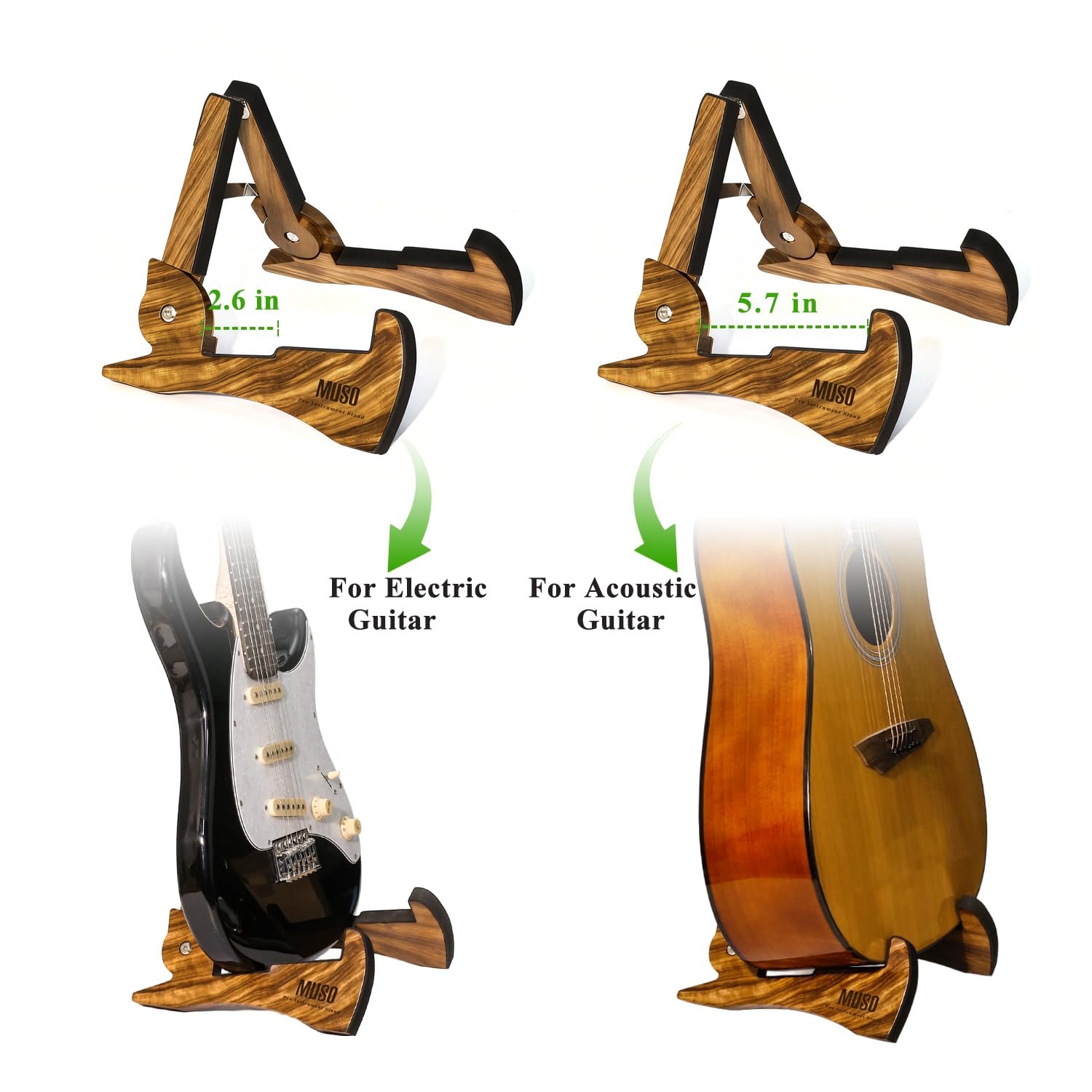 MUSO Soporte plegable para guitarra, madera natural, forma de conejo, ligero y portátil, para guitarra, bajo, ukelelele, banjo, violonchelo, violonchelo, violín y mandolina (cebra)