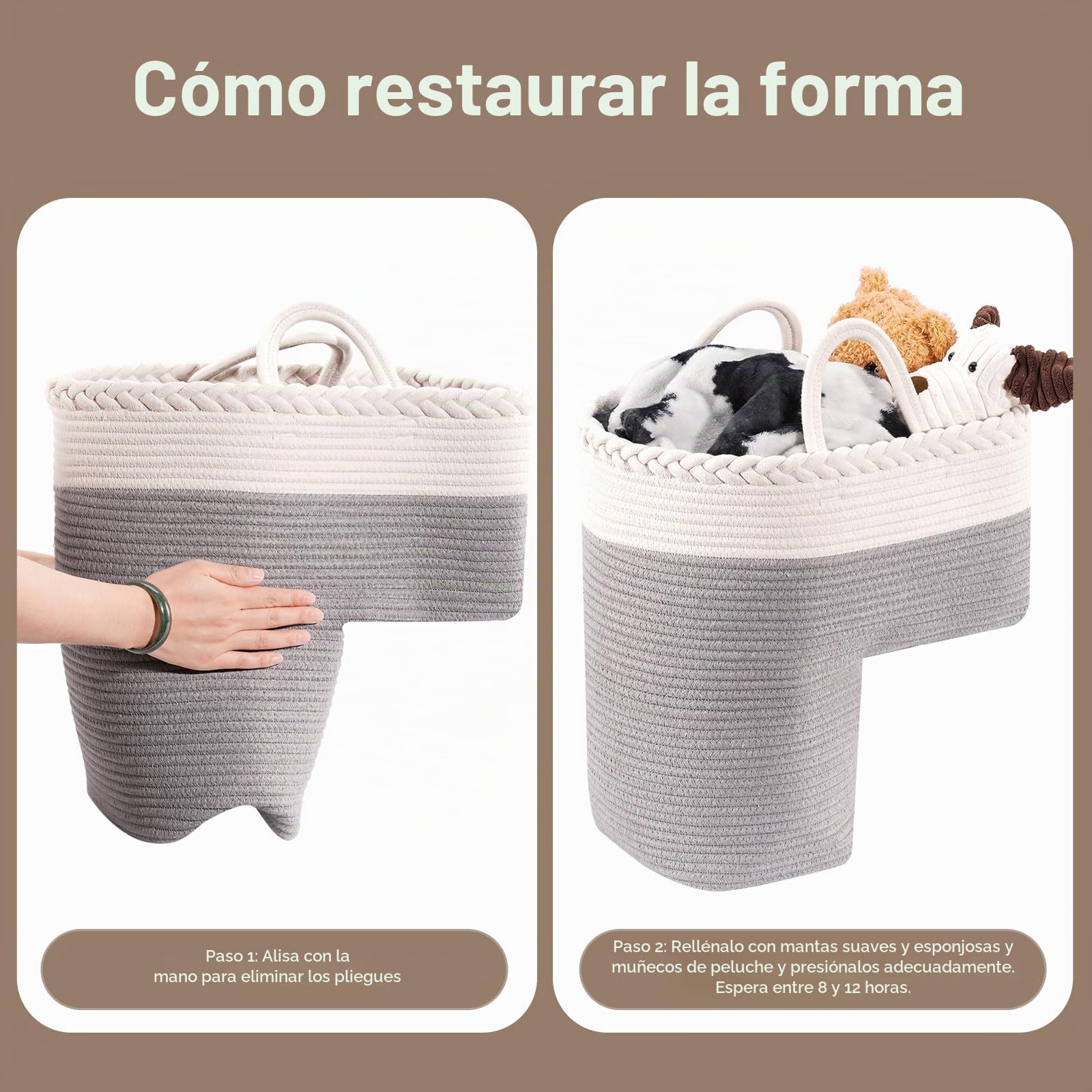 Puricon Cestas de Escalera, Cesta Plegable de Algodón de Almacenamiento con Asa Organizador de Escalera en Forma de L -Gris