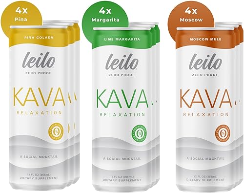 Vista 32 de Leilo Lite Calm in a Can Bebida espumosa de relajación con kava, completamente natural y sin azúcar ni gluten, sabor a coco y piña, 12 onzas
