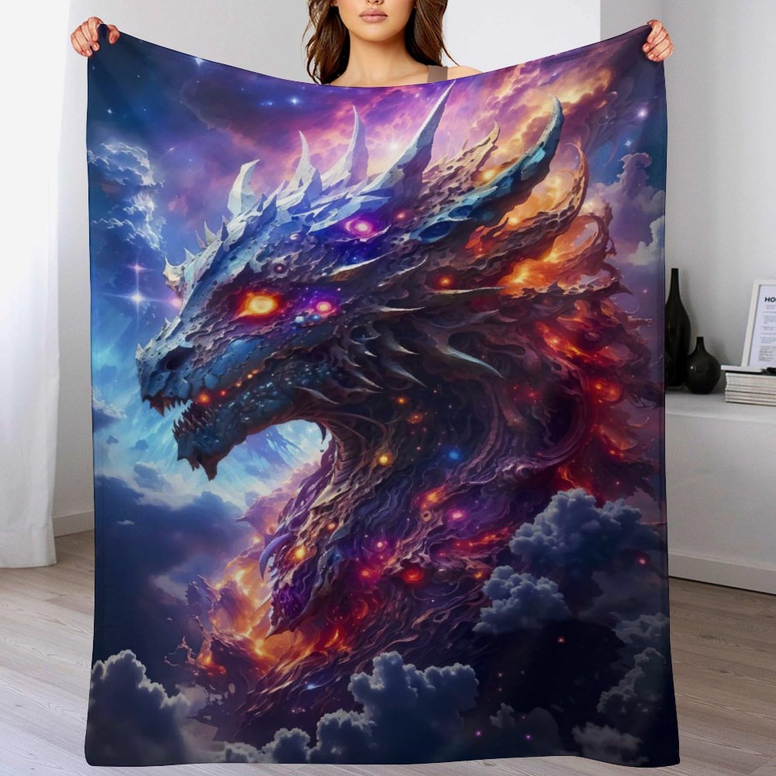 Couverture polaire dragon jeté de canapé chaud plaid doux flanelle 130x150