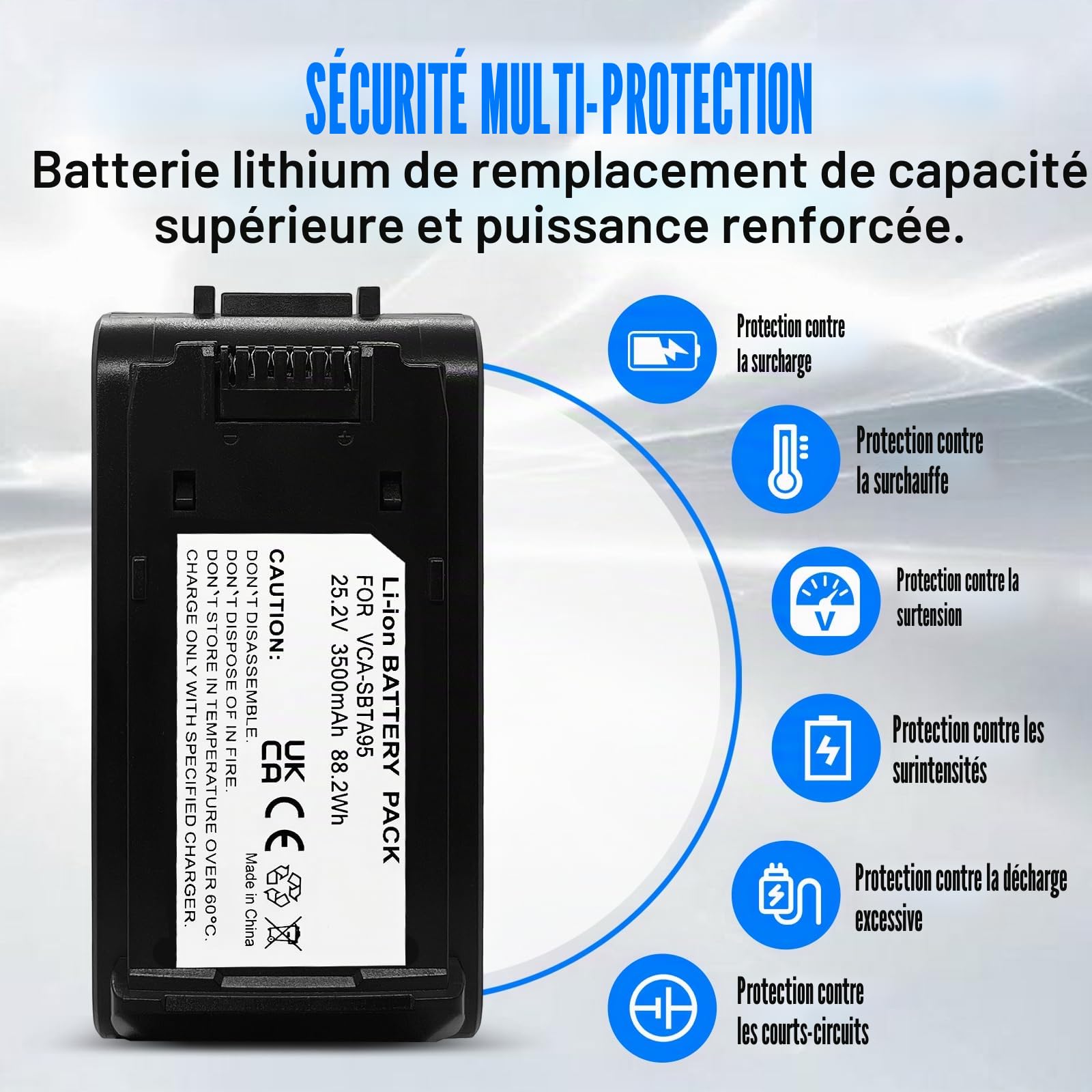 Batterie pour aspirateur sans Fil Samsung Jet Bespoke Plus, Jet 85, Jet 95 Samsung, remplace Le modèle de Batterie VCA-SBTA95, VCA-SBTA95/VT. Compatible avec VS20C95E4TB/WD, VS20C95D4TK/WD