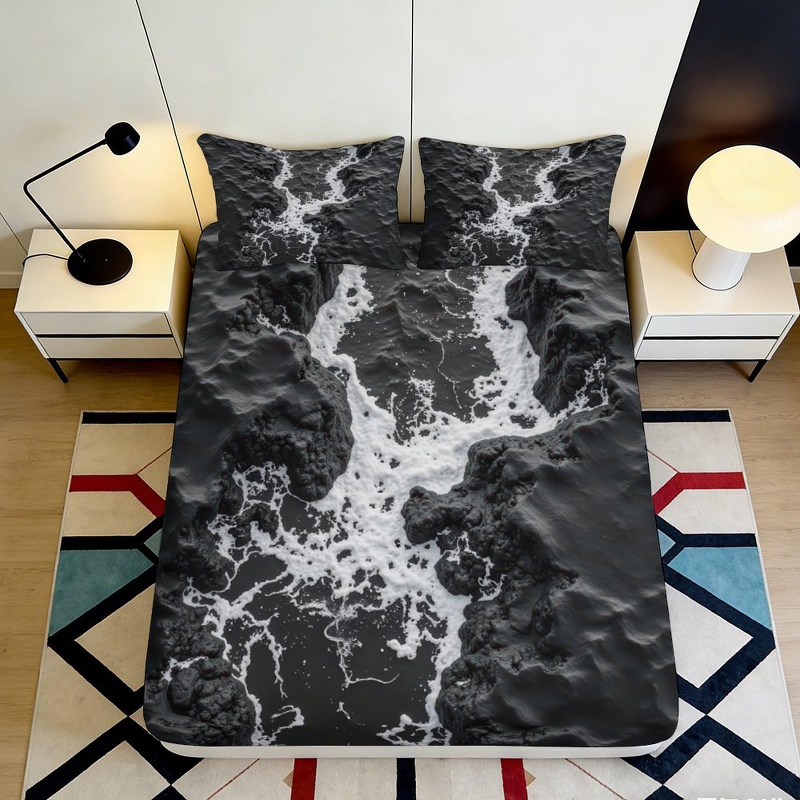 Uynsixtme Style-1 3D Printed Marble Pattern Fitted Sheet Microfiber Deep Pocket Bedroom Bedding Marble Mattress Fitted Cover Non-Slip Full Wrap Washable 140X200x25cm