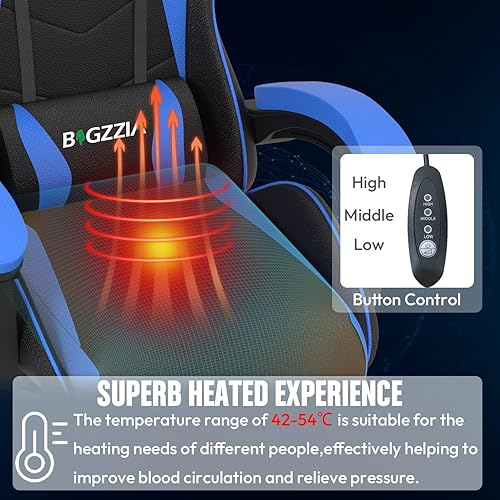 Miniatura 5 de Bigzzia Silla de juegos con cojín térmico, sillas ergonómicas de videojuegos con almohada y soporte lumbar, silla de computadora estilo carreras con