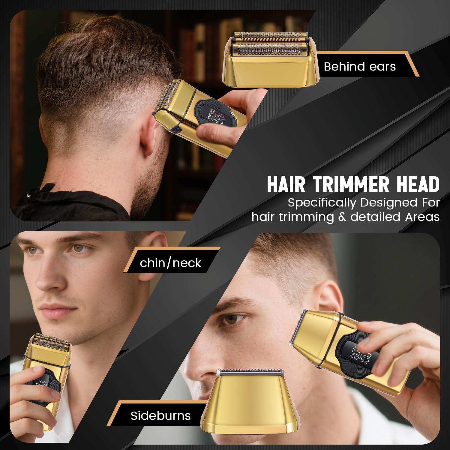Hatteker Rasoir électrique 2-en-1 Pour Homme Rasoir à Feuille Taille-croix Avec Tête à Adsorption Magnétique Tête de Taille-croix Amovible étanchéité IPX7 Pour Rasage Sec et Humide Grand écran LED(Or)