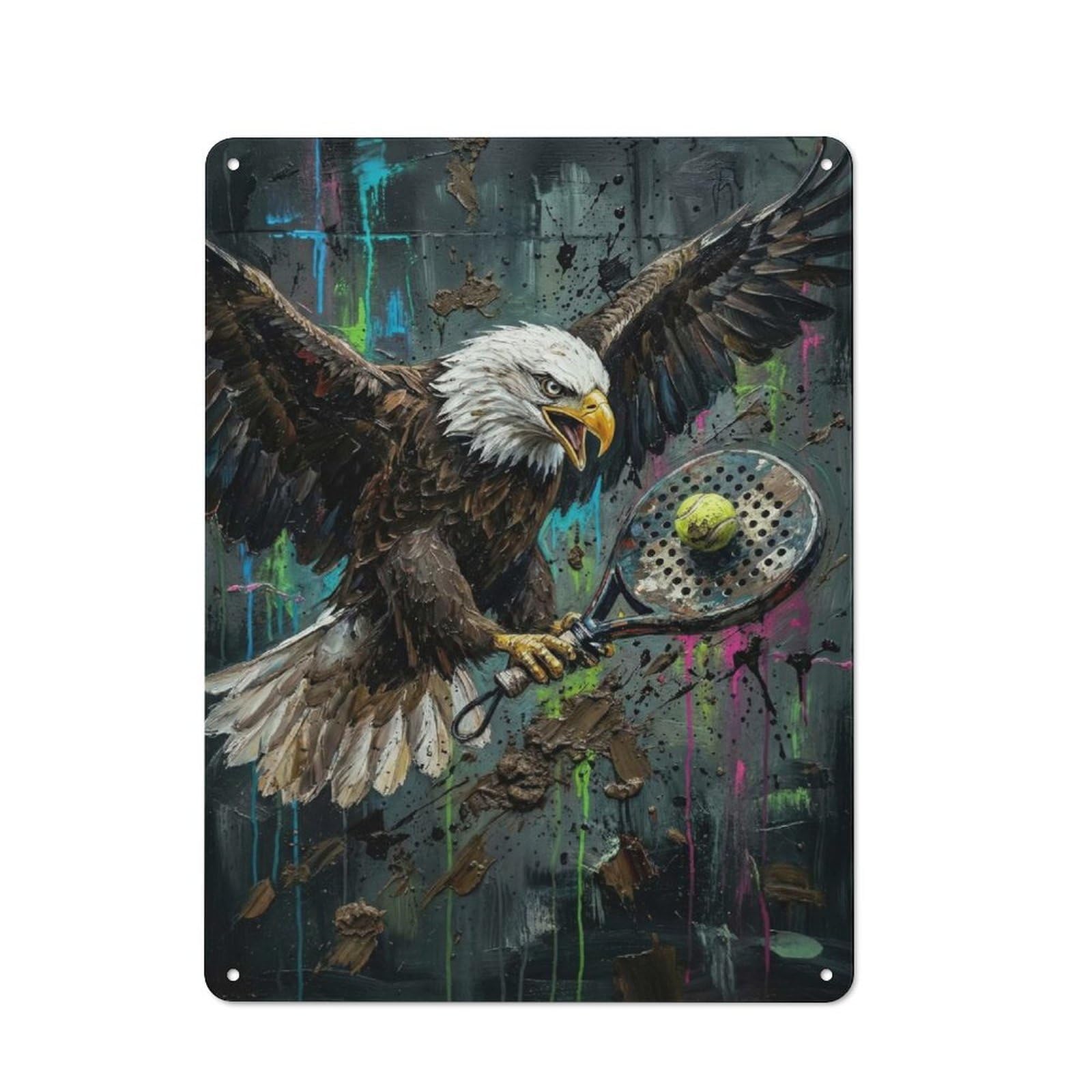 Junmoney Style-23 Tin Wall Plaque 40X30cm With Eagle With Padel Racket Art For Living Room Wall, For Kitchen, Dining Room And Home Bar Wall Decor