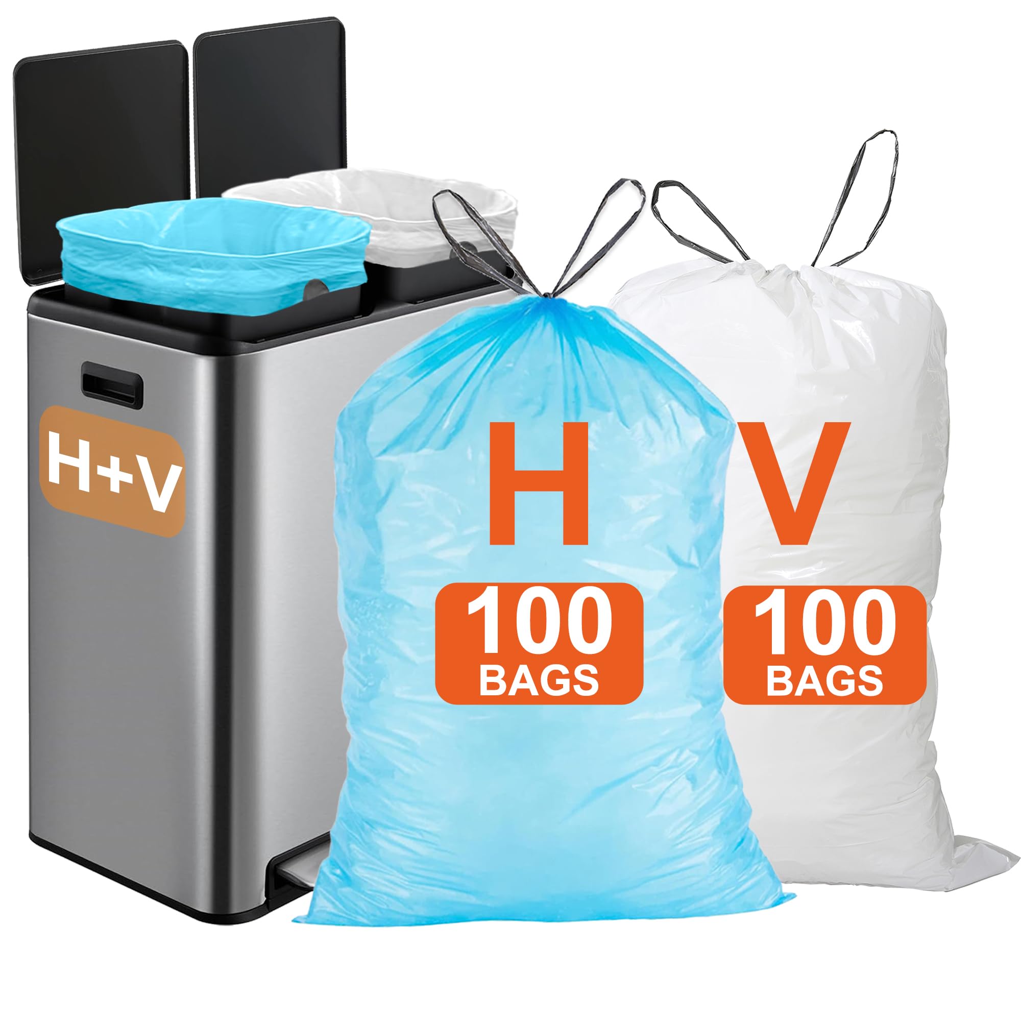 200 Count for Code H Blue &amp; Code V White Combo Heavy Duty 1.2 Mil THICK Reinforced Drawstring H100 Blue &amp; V100 White GRAND SAVE!