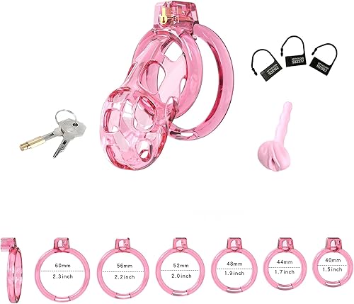 Vista 6 de Soft Rubber Male Chastity Cage, with 6 Size Rings, Invisible Lock Man Penis Exercise Bondage Gear & Accessories Lightweight Adult Sex Toys (Black, L)