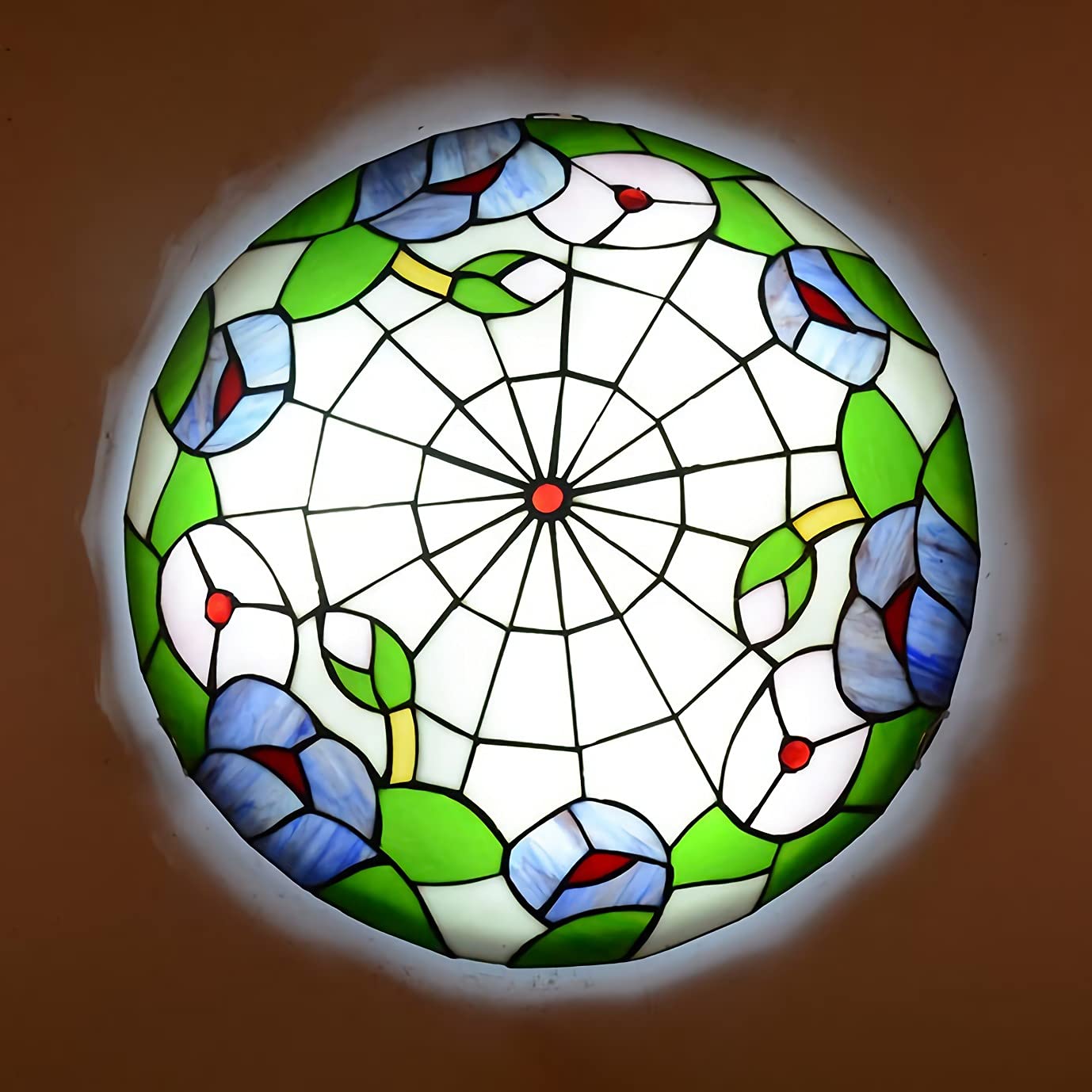 Lámpara de Techo Colgante Estilo Tiffany Retro, Plafón Techo LED para Dormitorio Sala de Estar Vintage E27 con Pantalla Redonda de Vitrales, Lámpara Colgante para Comedor, Cocina, Pasillo,30cm