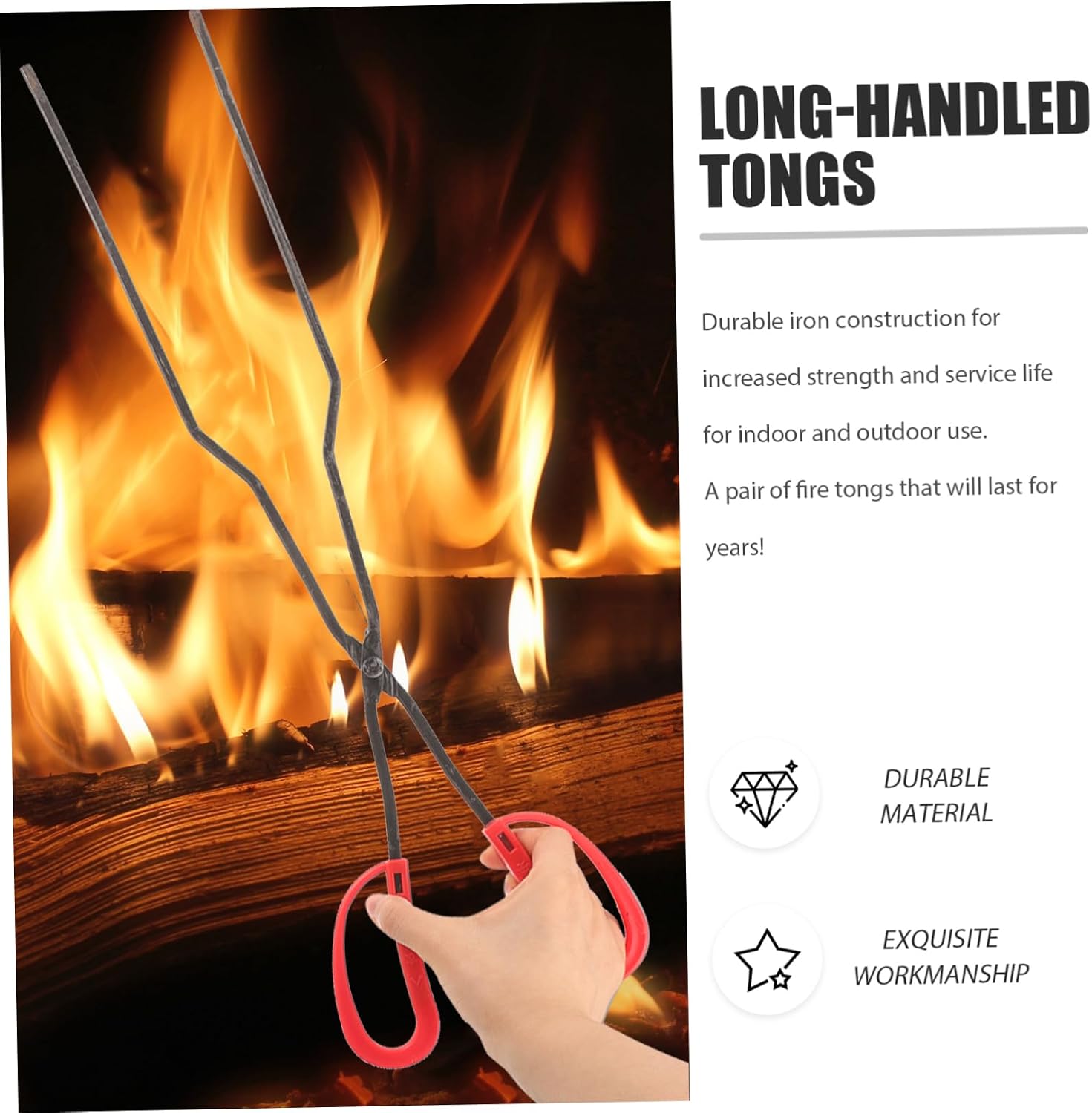 Charcoal Tongs Fireplace Tong with Handle Iron Portable for Bbq