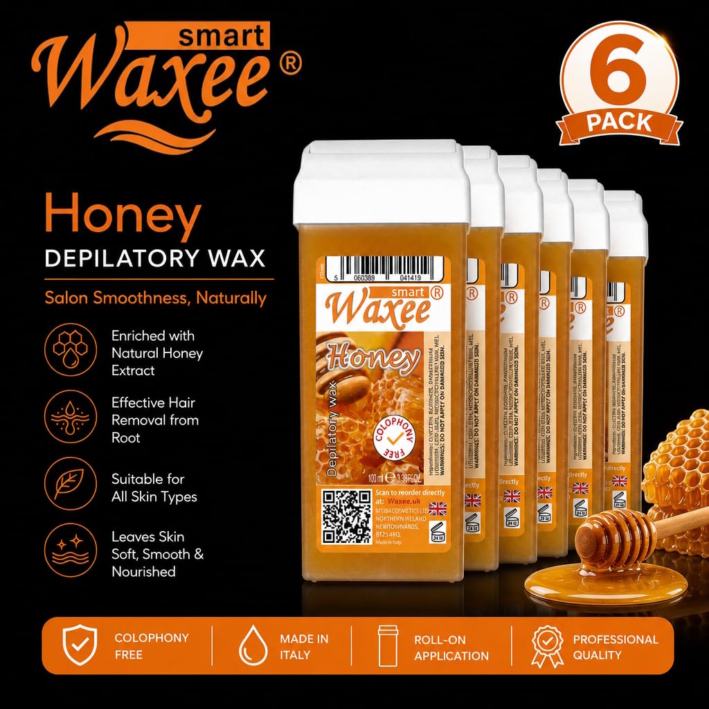 Waxee Roll On Wachskartusche, 100 ml, natürliches Honigwachs - Kolophoniumfrei - Körperwachs - Haarentfernungsbehandlung zu Hause - Empfindliche Haut - Unisex