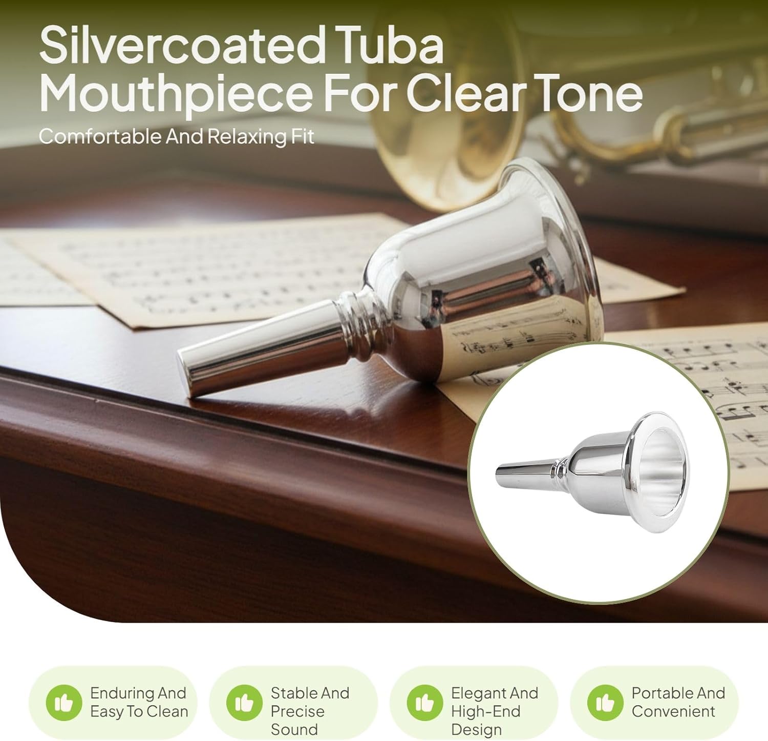 Colaxi Tuba Mouthpiece Brass Mouthpiece Mouth Musical Instrument Parts Sturdy Brass Performance Player Professional Replacement, Style A