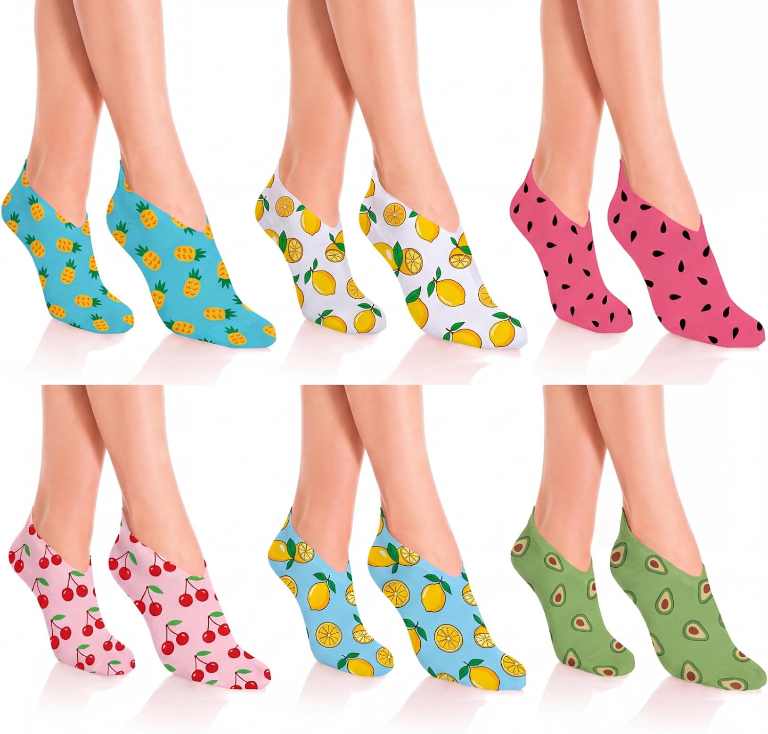 Patelai 6 Pairs Fruit Themed Moisturizing Cotton Socks Overnight for Dry Feet Spa Moisture Lotion Eczema Aloe Socks Reusable Self Care Foot Hydrating Covers for Women and Men