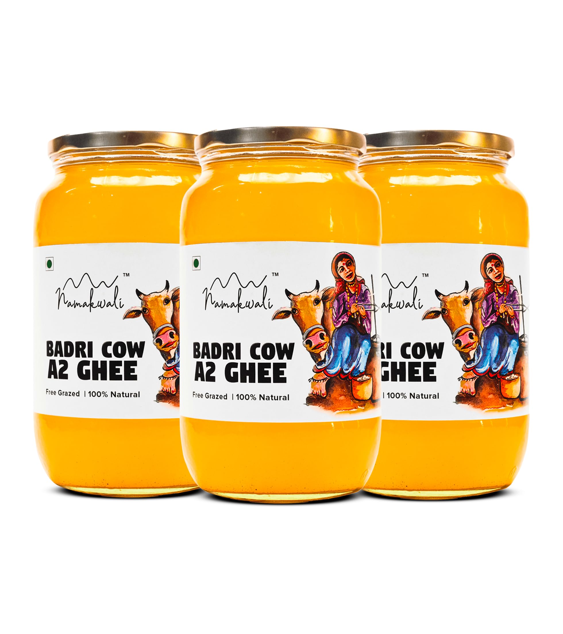 Namakwali A2 Badri Cow Ghee 3kg | Pahadi Bilona Ghee in Glass Jars | Traditional Vedic Method - Premium A2 Ghee | 3kg (3 x 1000ml) | Pure & Unadulterated | As Seen On SharkTank India S3