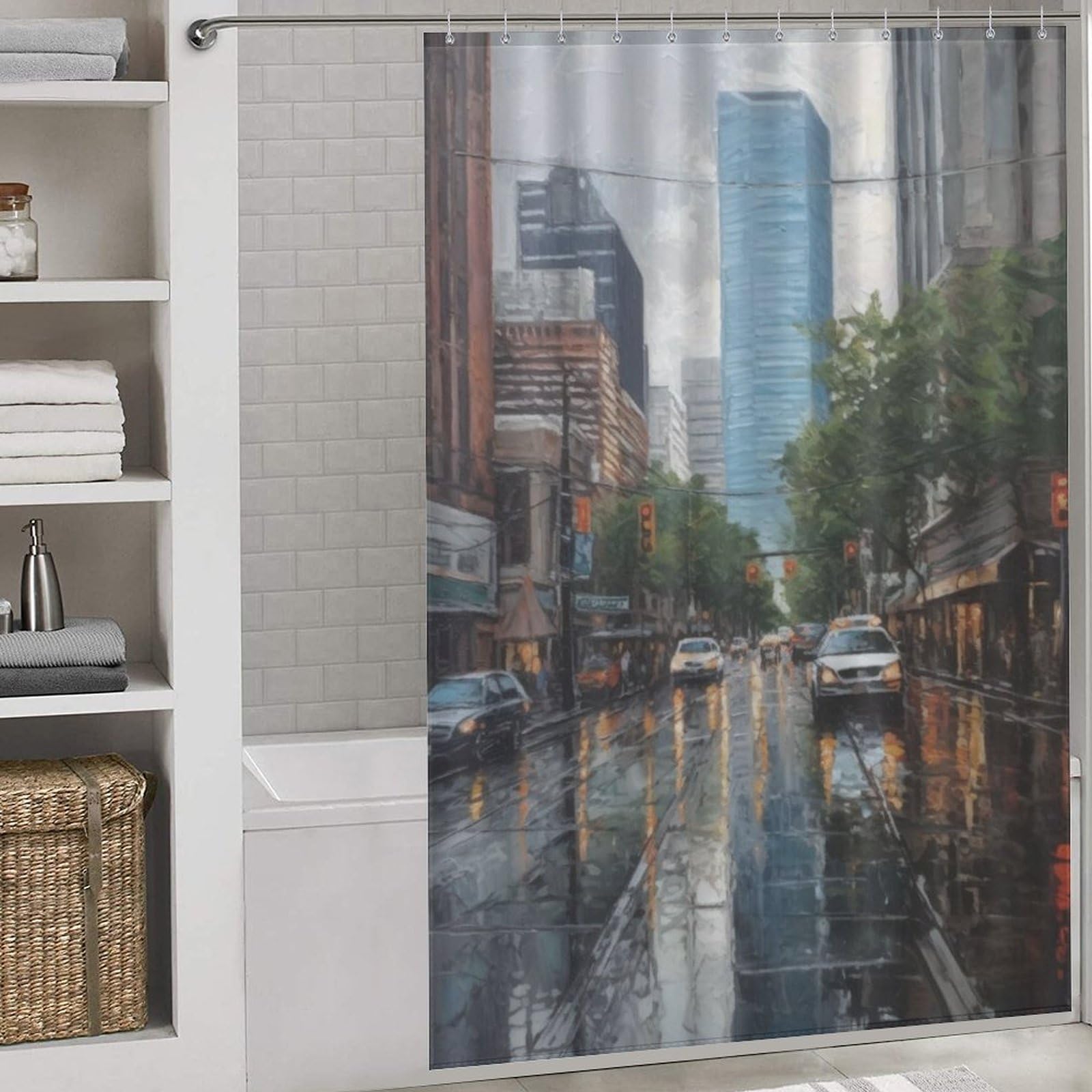 Polyester moderne hydrofuge Houston Art USA pour douche 143x180cm