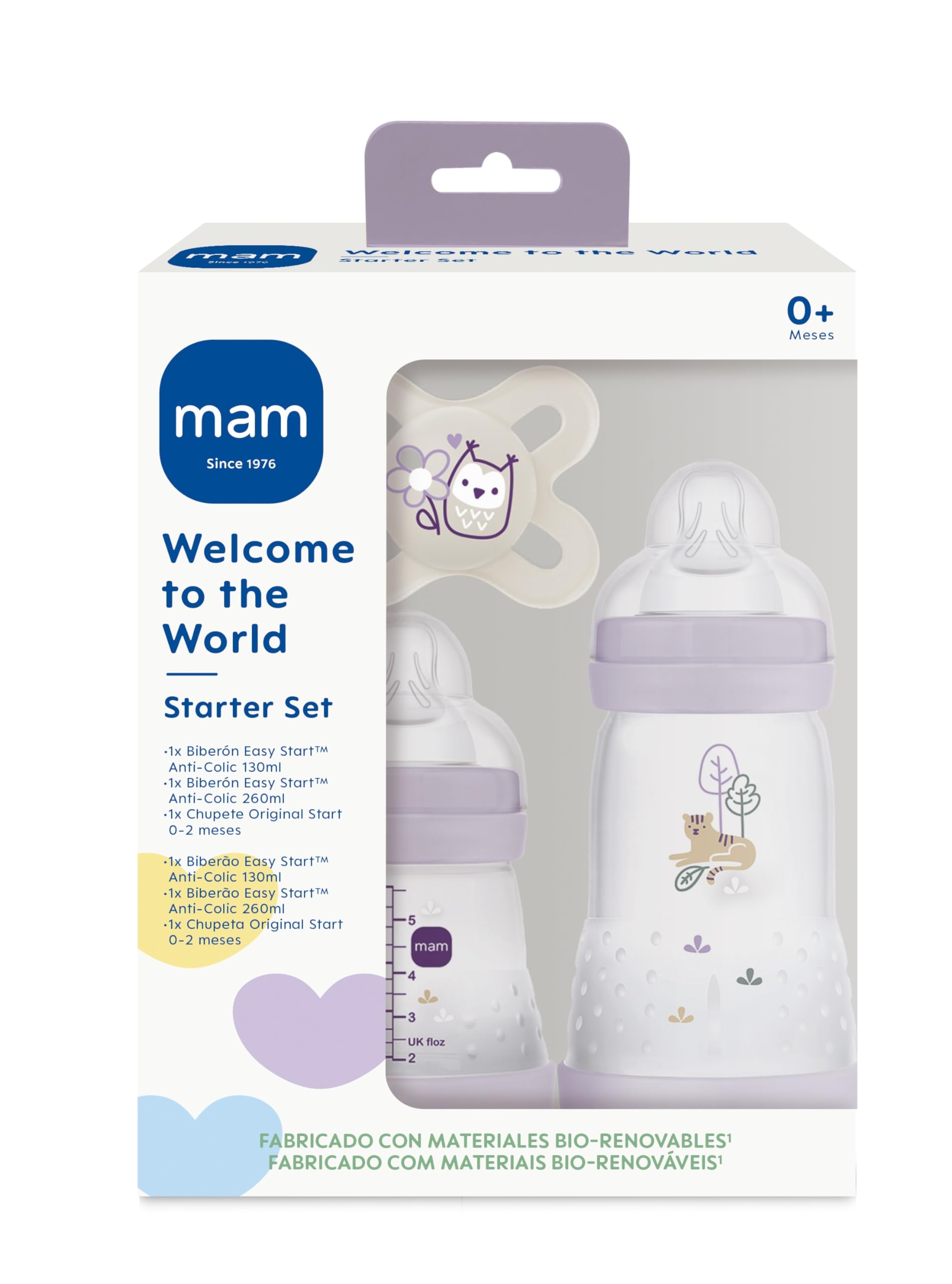 MAM Set de Recién Nacido, Set Regalo, Incluye: 1 Biberón Anticólico de 130ml, 1 Biberón Anticólico de 260ml, 1 Chupete Original Start, a partir de 0 meses, Rosa