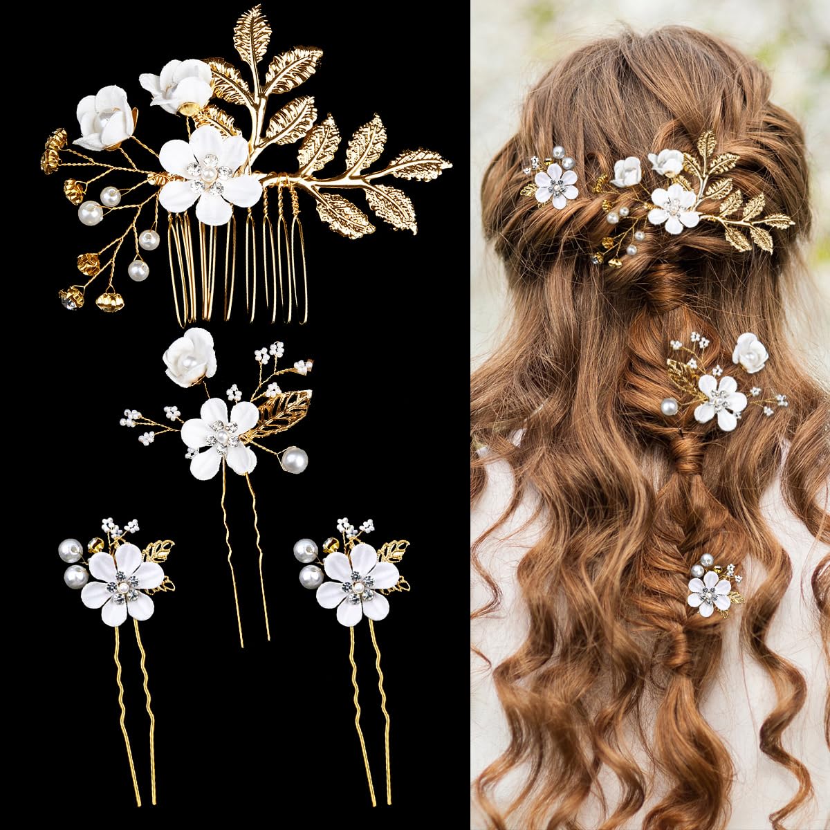 Amazon.com : 4 Pieces Wedding Flower Hair Pins Pearl 