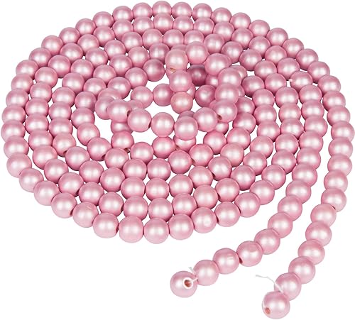 One Holiday Way Guirnalda de cuentas de madera rosa claro metálico elegante de 9 pies para decoración del árbol de Navidad, cuentas decorativas de