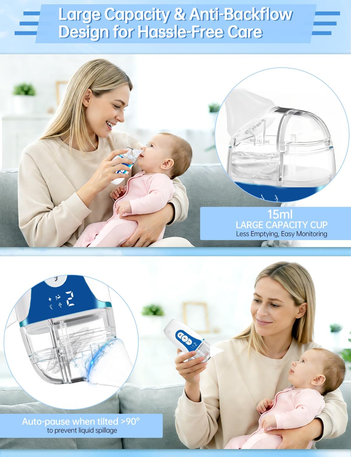 Nasal Aspirator for Baby,2-in-1 Smart Electric Nose Sucker, 2026 Upgraded with AI Anti-Backflow Protection,70Kpa Hospital-Grade Suction,15ml Large Capacity,5 Levels,Ultra-Quiet with Music-Dark Blue