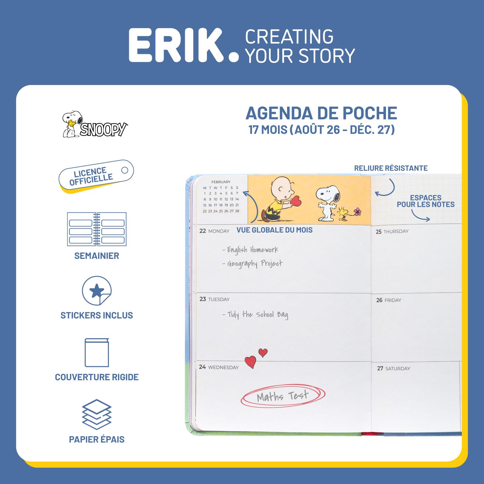 Grupo Erik Petit Agenda 2026 2027 Snoopy Semainier Planner Adulte Original
