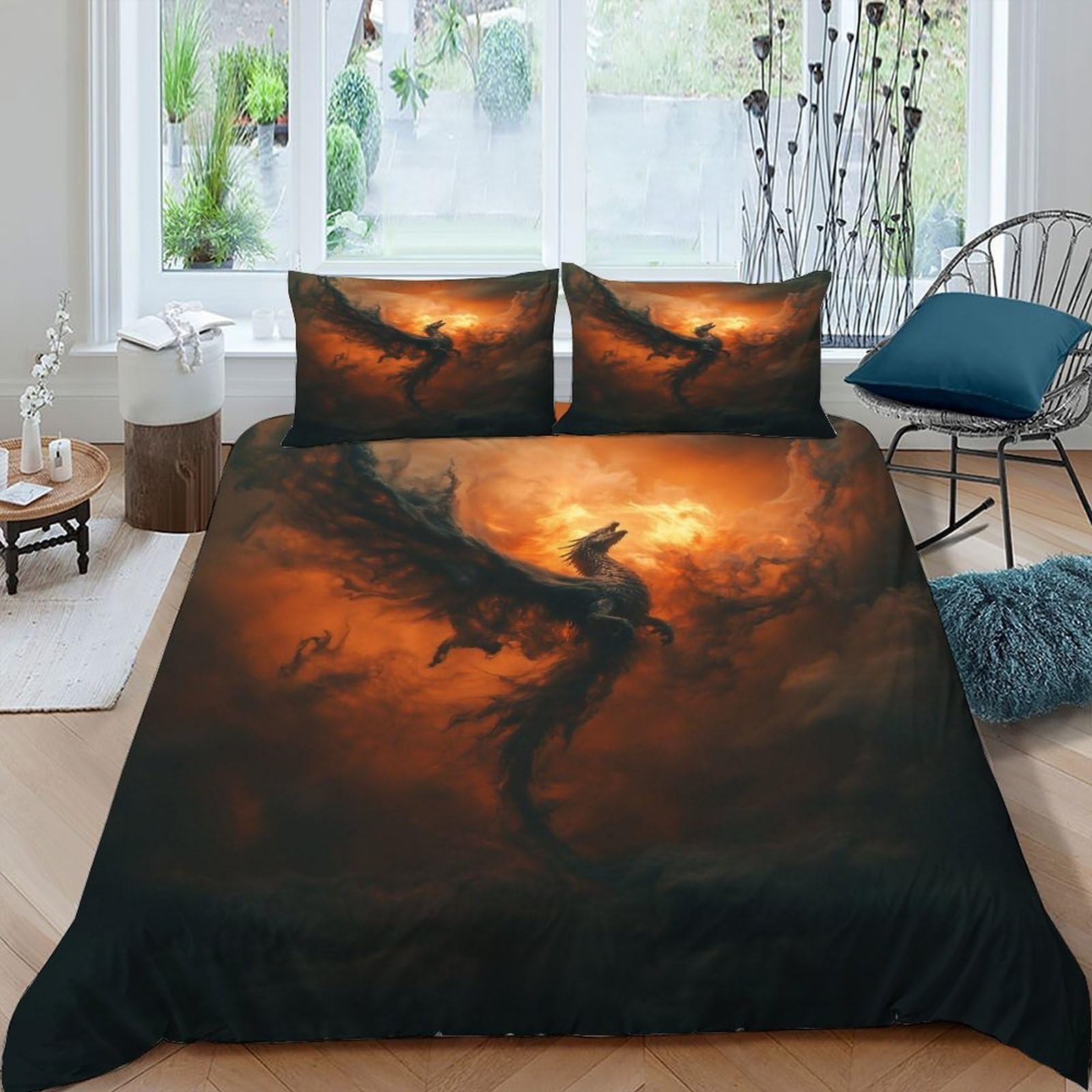 Housse de couette anti-plis Drachenflamme king size parure lit microfibre