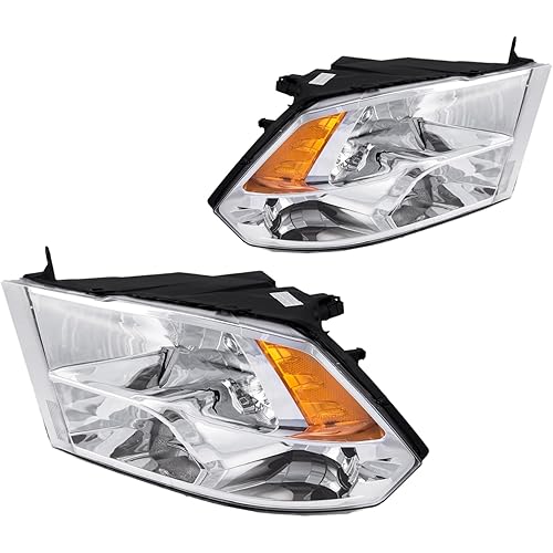 Headlight Assembly for 2009-2018 Ram 1500, Amber Reflctor Clear Lens Chrome Housing, OE Style Replacement Headlight Assembly
