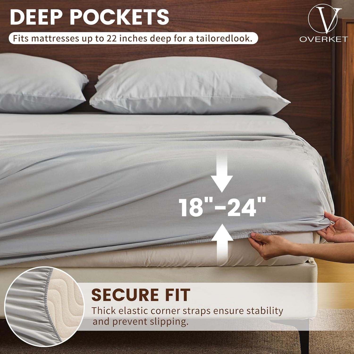 100% Linen Sheet Set King Size Extra Deep Pocket Fits 18-24 Inch Mattress, Breathable & Soft, Smooth 4-Piece Set for Thick Mattresses Hotel Luxury Bedding(King, Grey) - Image 2