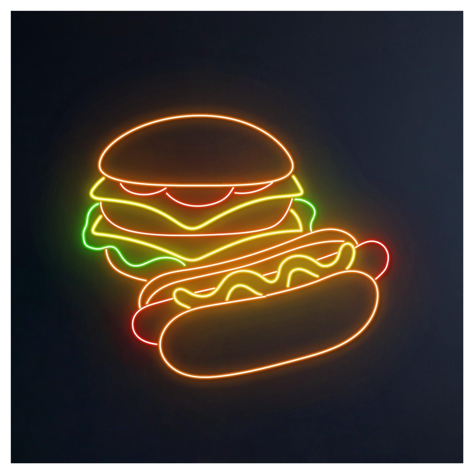 RONGCH Hanging Art Neon Signs Burger and Hotdog Neon Sign, Suitable for Restaurant Decor with Brightness Adjustable 55cm
