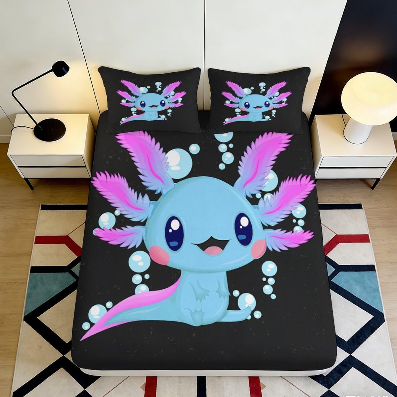 3D Printed Cartoon Aquatic Fitted Sheet Microfiber Deep Pocket Non-Slip Full Wrap for Adult Bedroom Aquatic Mattress Fitted Cover 90x200x25cm