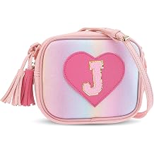 Girls Sparkly Purse with Personalized Initial Letter Crossbody Bag with Tassel Cute Small Shoulder Purse Novelty Wallet for Kids Birthday Gift-J