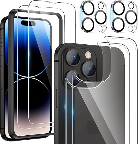 Maxdara [6 en 1] Protector de Pantalla para iPhone 14 Pro (6.1 pulgadas), Paquete de 2 Protectores de Pantalla Trasera para iPhone 14 Pro con