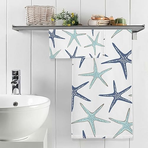 Miniatura 6 de Beach Coastal Starfish - Juego de 2 toallas de baño de algodón, 1 toalla de baño extra grande, 1 paño de guinda, toallas decorativas absorbentes y