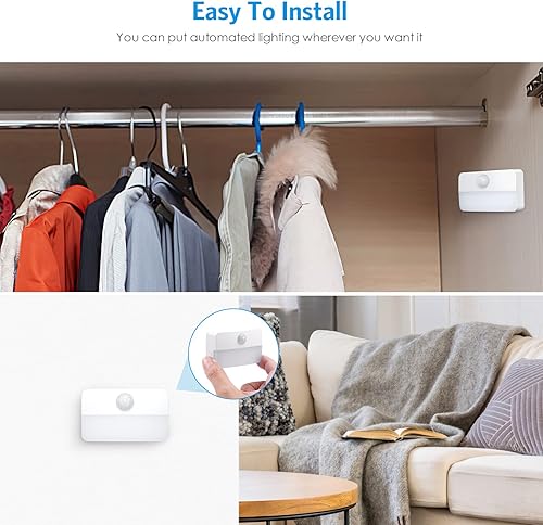 Miniatura 5 de AMIR Paquete de 6 mini luces de escalera con sensor de movimiento para interiores, luz nocturna LED alimentada por batería, 40 lúmenes, 6500 K,