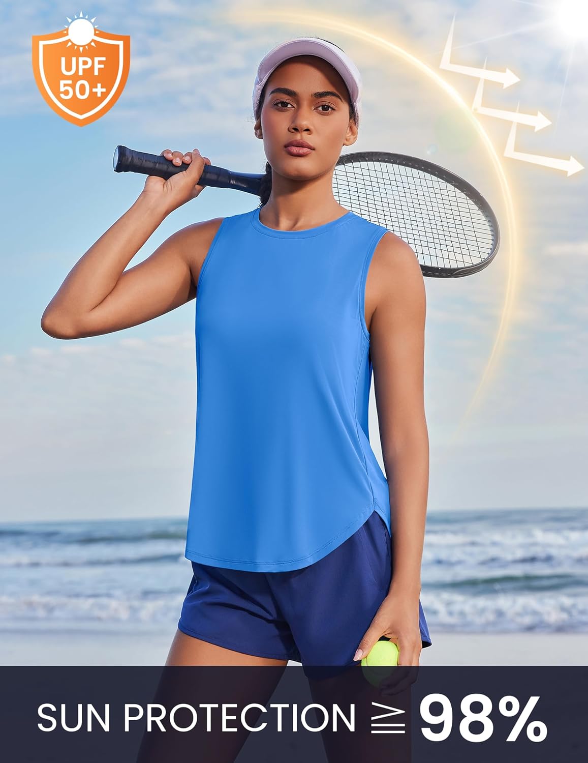 PINSPARK Women's Workout Tank Tops Back Pleat Loose Fit Sleeveless Yoga Athletic Shirts Soft UPF 50+ Cooling Running Gym Tops - Image 4