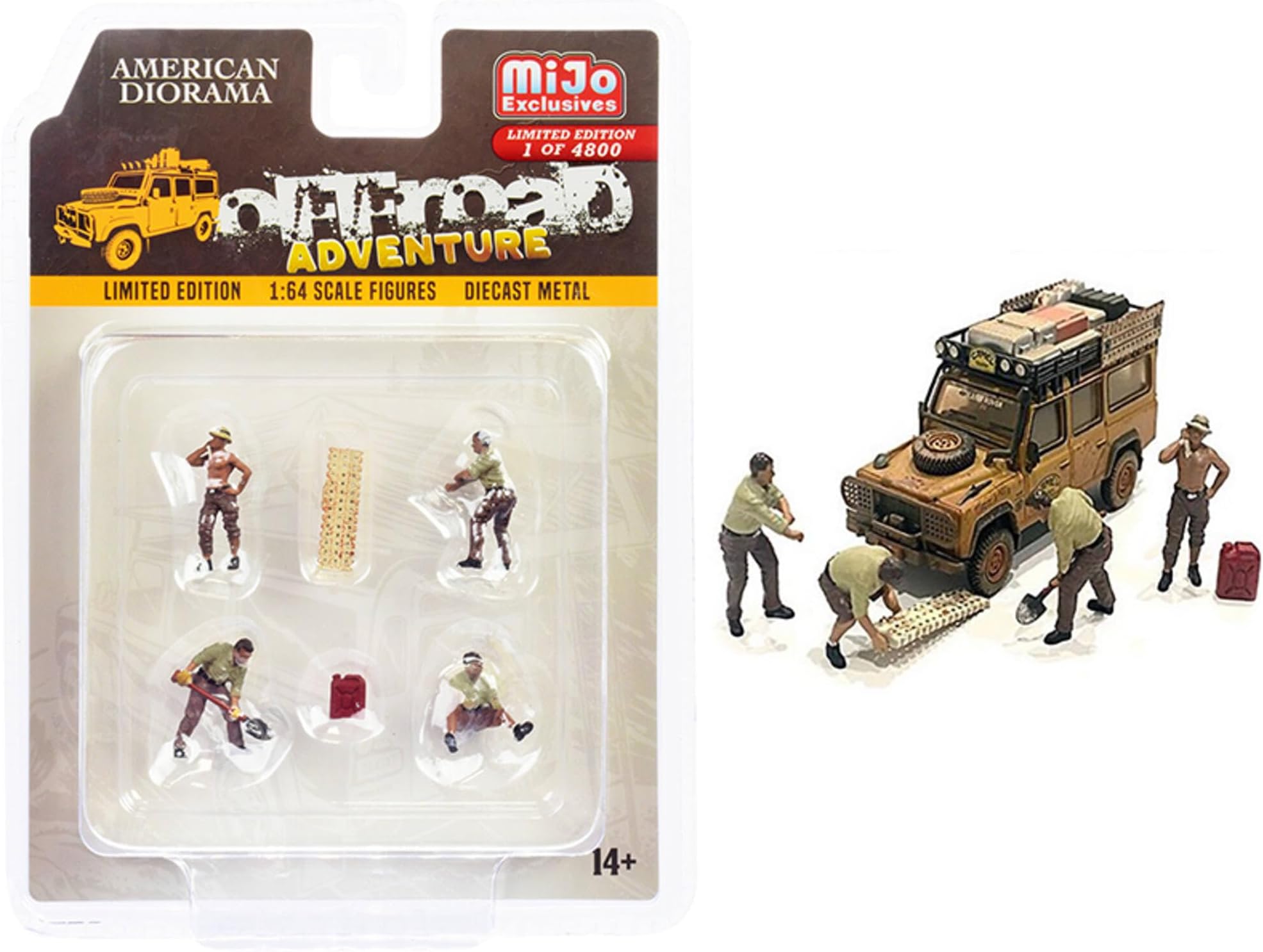 Off-Road Adventure 6 Piece Diecast Set (4 Male Figurines and 2 Accessories) Ltd Ed to 4800 pcs for 1/64 Scale Models 76492