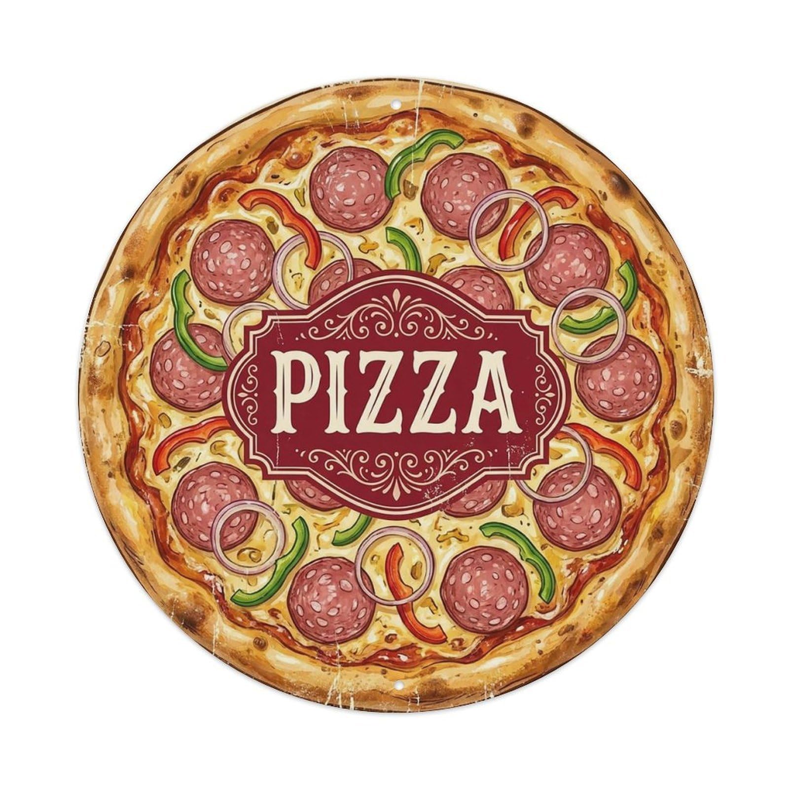 Yrnq 8X8inch Vintage Style Vintage Pizza Salami Pepper Onion Food Decoration Metal Tin Sign