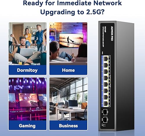 Miniatura 7 de Interruptor PoE de 9 puertos 2.5G, AUMOX PRO 8 puertos 2.5G conmutador no administrado de red con 1 conmutador PoE no administrado SFP Gigabit