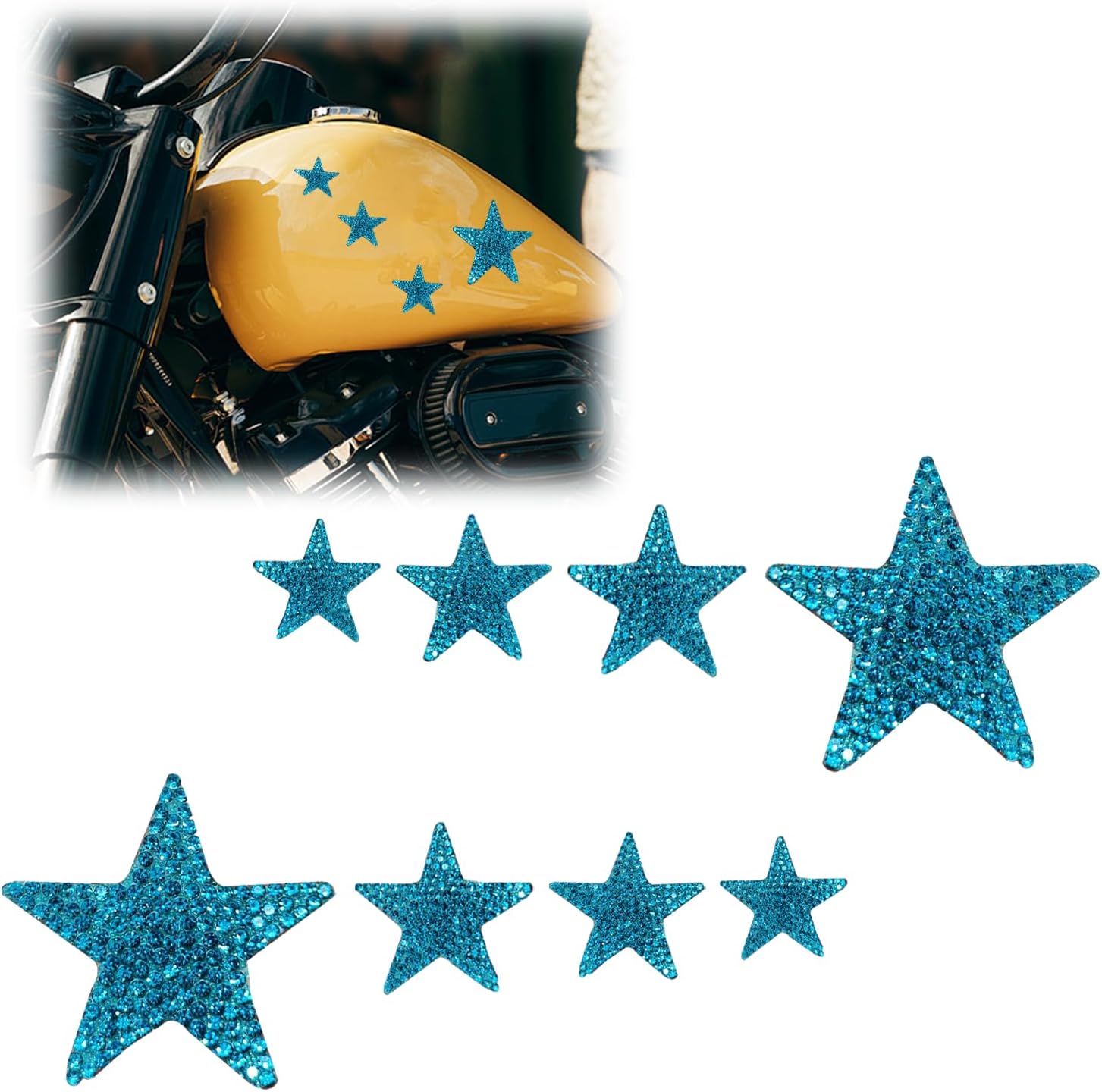ZIMISI 8PCS Bling Star Stickers, Self-Adhesive Automotive Bumper Stickers, Crystal Rhinestone Stars Car Decorations, Car Decals for Women, Fits Bumper, Laptops, Guitars, Windows, Luggage (Blue)
